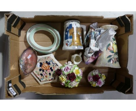 A mixed collection of items to include early floral decorated teapot stand, Shelley Melody pattern pot puree ring, ceramic fl