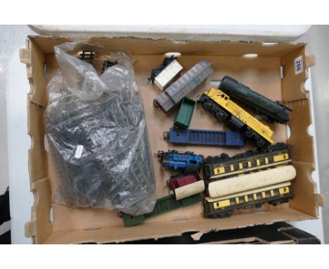 A collection of Triang Hornby train engines, track and carriages to include Britannia and 005 Diesel engine. 