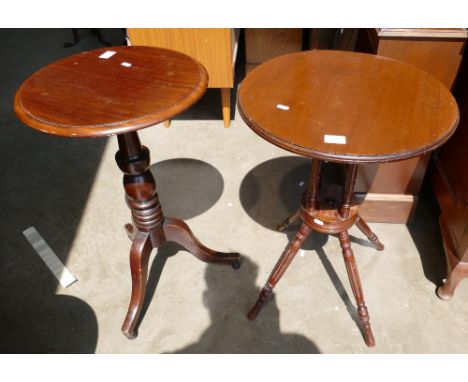 Arts and craft occasional oak table with 4 column support and a oak tripod table 