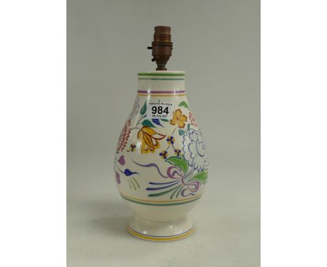 Poole pottery lamp base decorated with multicoloured flowers, height of pottery 26cm
