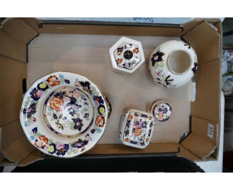 A collection of Masons Mandarin patterned items to include large footed bowl, ginger jar and cover, lidded octagonal boxes an