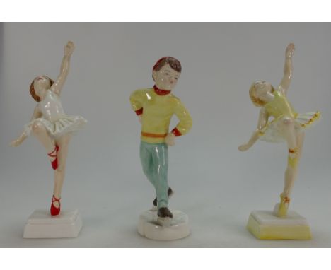 A collection of Royal Worcester figures by Doughty to include Tuesdays Child series 3258 x2  and Red shoes 3534 (height 21.5c