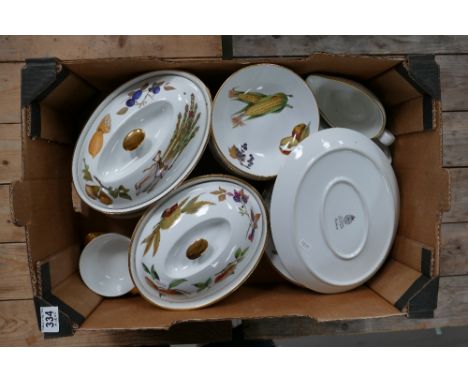 A large collection of Royal Worcester Evesham patterned dinnerware to include tureens, covered vegetable bowls, side plates, 