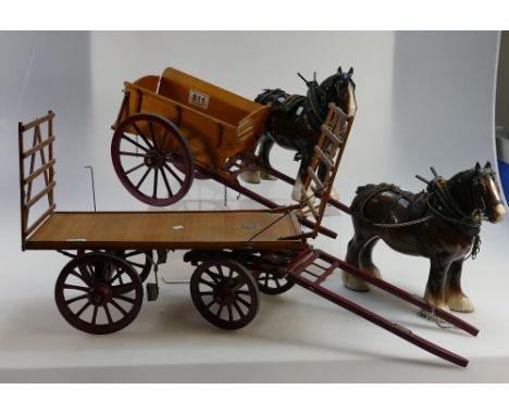 Beswick Shire 818 in Working Harness complete with matching cart and similar item (2)