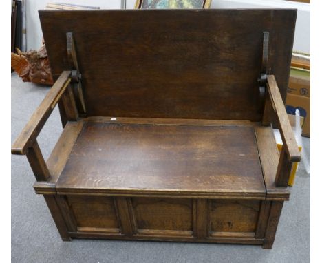 20th Century oak panelled monks bench