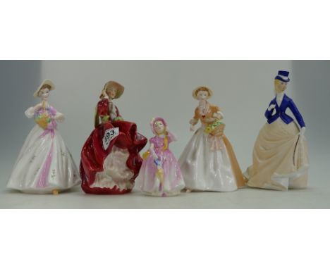 A collection of lady figures to include Royal Doulton Top of the Hill HN1834, Royal Worcester figure Rachel, Sarah, Equestrie