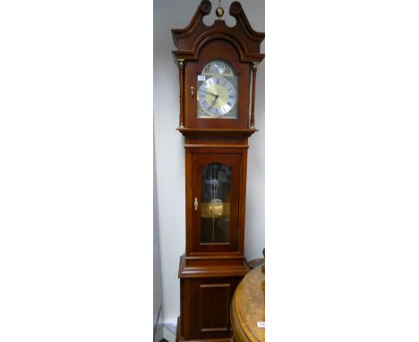 Modern mahogany long cased grandfather cloak 