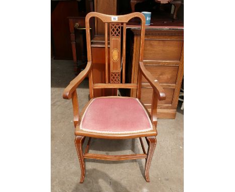 Late Victorian inlaid mahogany armchair 