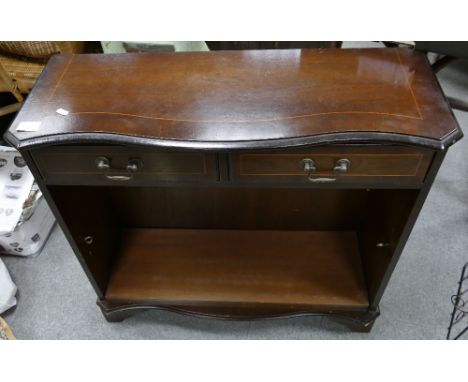 Mahogany inlaid shaped side unit with 2 drawers above single shelf 