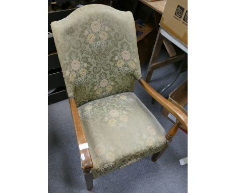 1930s oak armchair with floral patterned upholstery