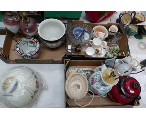 A mixed collection of items to include Continental rum pots, Oriental style lamp bases, decorative ceramic flower pots, large
