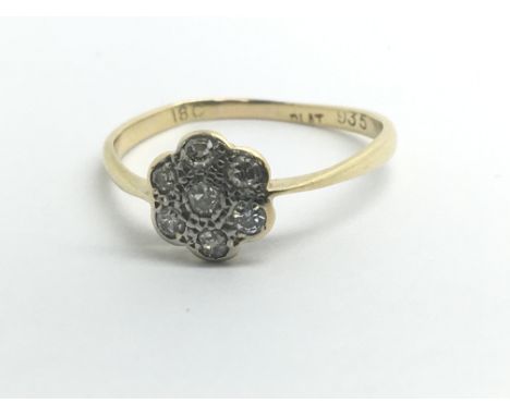 A 1930s 18ct yellow gold and diamond cluster ring in the shape of a rose, weight approx 1.7g, ring size approx N/O