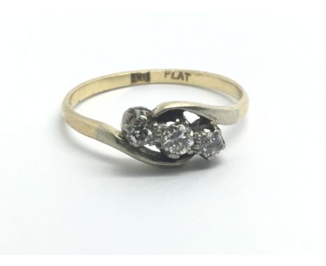 A 1950s 18ct yellow gold and three stone diamond ring, approx 0.25ct, weight approx 2.2g, ring size approx P