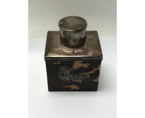 A Silver mounted tortoiseshell Tea caddy London hallmarks 1895 .10 cm