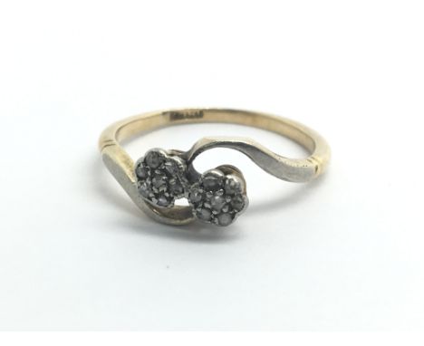 A 1930s 18ct yellow gold ring having double diamond rose cluster, weight approx 1.7g, ring size I
