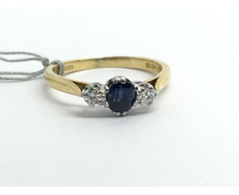 An 18ct yellow gold sapphire and diamond ring, weight approx 2.5ct, ring size approx K/L