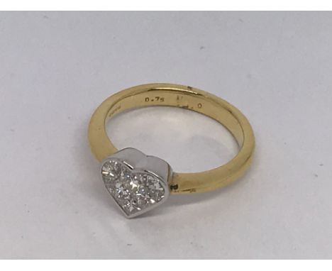 An 18ct yellow gold heart shaped multi cluster invisible-set diamond ring. Diamonds 0.75ct. Ring size N