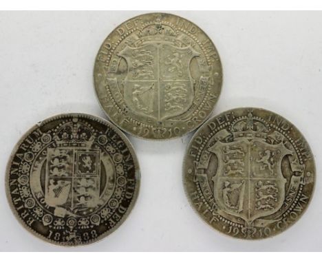 Lot of three silver pre 1920 half crowns. P&amp;P Group 0 (£5+VAT for the first lot and £1+VAT for subsequent lots) 