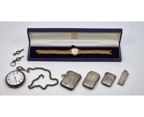 A 1oz. silver ingot pendant, by Carr's of Sheffield Ltd, Sheffield 1977, together with three various silver vestas (one as fo