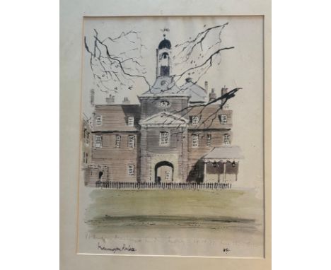A Modern British Hugh Casson 1910-1999 watercolour&nbsp; pencil sketch of Kensington Gardens&nbsp;