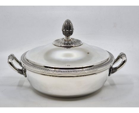 A Christofle silver plated Malmaison pattern twin handled vegetable tureen and cover,&nbsp;width inc. handles 28.5cm, base im