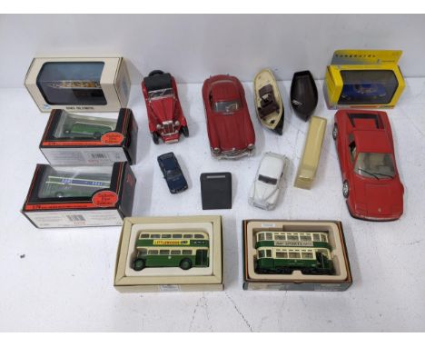 Late 20th century vehicles to include Burago, clockwork boat, promotional Majorette, Saica, Corgi, Vanguard, Corgi tram and b