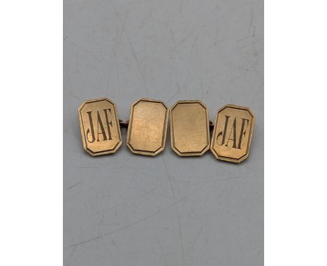 A pair of 9ct yellow gold cufflinks with engraved initials 'JAF' 10.1gLocation:If there is no condition report shown, please 