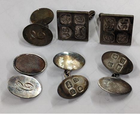 Mixed silver cufflinks to include a pair engraved with an initial, combined weight 38.25g Location:If there is no condition r
