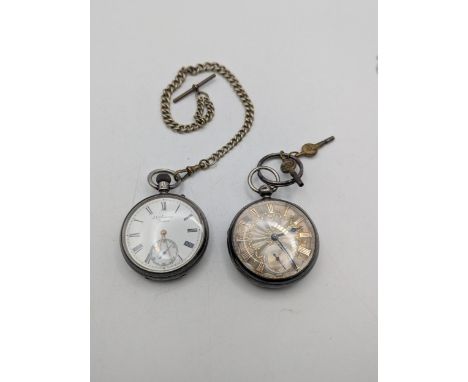 Two late 19th/early 20th century silver open-faced pocket watches to include a keyless J W Benson pocket watch on a silver pl
