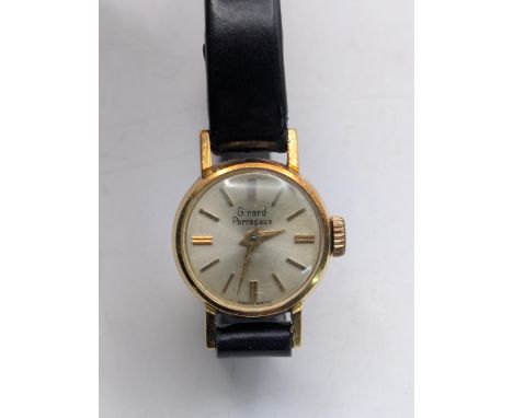 A Girard Perregaux 18ct yellow gold case ladies wrist watch on a leather strap, total weight 10.1gLocation:If there is no con