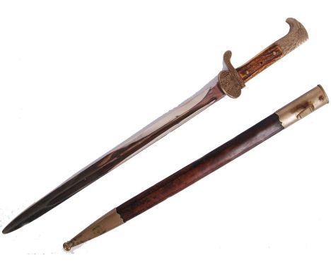 A 20th century German believed Police or Hunting dress sword. The blade marked Ewald Cleff, Solingen. Within its original sca