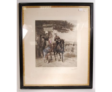 Detaille, Edouard; 1895; Antique print depicting  Albert Edward Prince of Wales (later King Edward VII) and Arthur Duke of Co