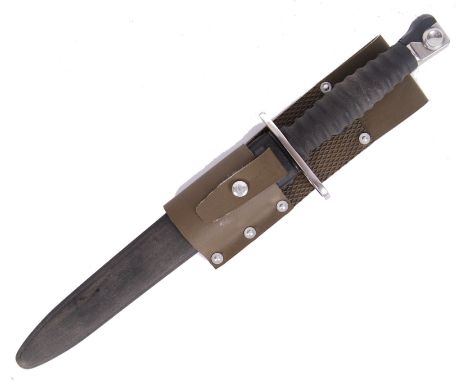 An original 20th century Swiss Army Wechner AG Bayonet. 248169. Within its original scabbard & frog. Measures approx 