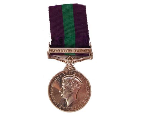 An original post Second World War WWII George VI General Service Medal with Palestine 1945-48 bar. Belonging to a 1495874 Pte