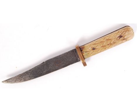 An original vintage WWI First World War era made Bowie type knife. Marked 'Sheffield Cutlery' to the blade, with carved bone 