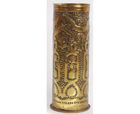 An original WWI First World War period trench art decorative shell - dated 1917 to base. 23cm tall  