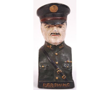 A 20th century cast iron WWI First World War interest ' General Pershing ' money bank. Measures approx 19cm tall. 