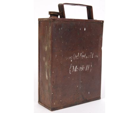 An original First World War WWI military issue small size copper oil can. Military markings to handle and dated 1918. Painted