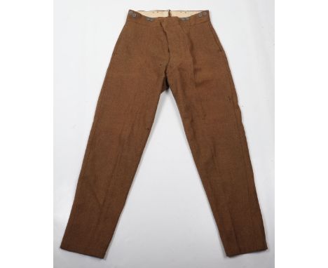 Scarce Pair of British Other Ranks 02 Pattern Trousers, light khaki wool button fly trousers with zinc waist buttons and high