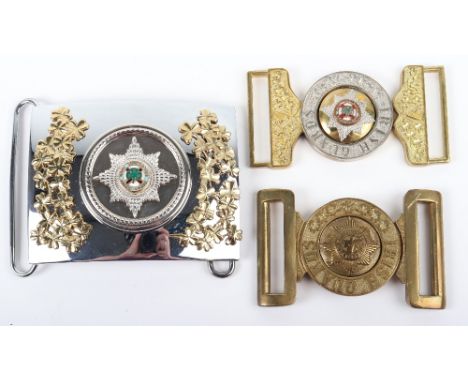 3x Waistbelt Clasps of Irish Guards Interest, consisting of a modern EIIR officers example with enamelled centre, brass other
