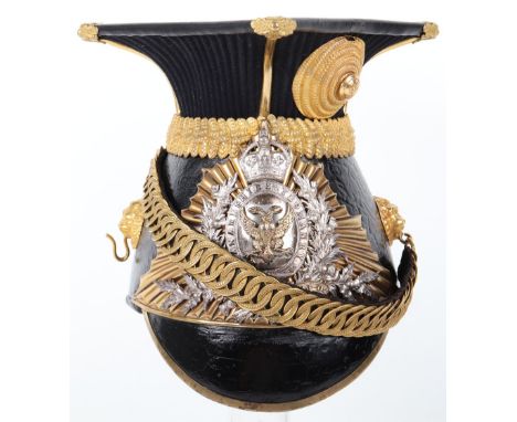 Post 1902 Lanarkshire Yeomanry Officers Lance Cap, black leather body and mortar board top, black ribbed cloth surround of th