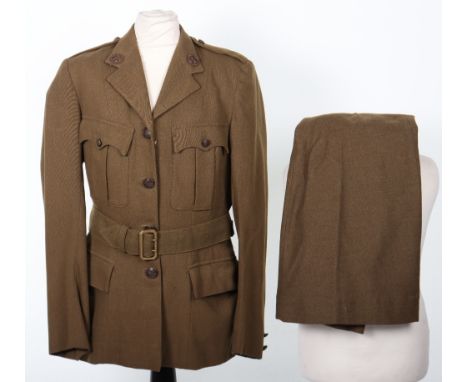 WW2 British Female F.A.N.N.Y Officers Uniform, khaki four pocket service dress tunic, which is complete with collar badges an