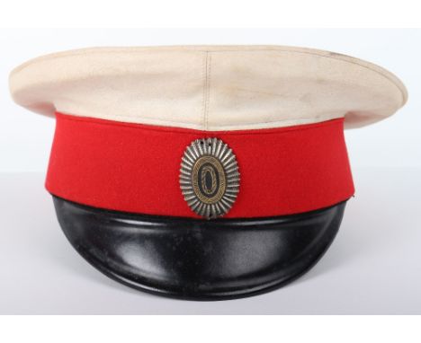 Rare Royal Bulgarian Army Officers Dress Cap, fine example of a white toped peaked cap with red wool thick central band and s