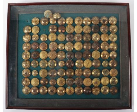 Framed Display of British Officers Tunic Buttons, being mostly early Indian Army examples, all being very nice gilt examples.