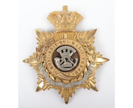 Victorian Prince Alberts Somersetshire Light Infantry Officers Home Service Helmet Plate, fine example of a gilt eight pointe