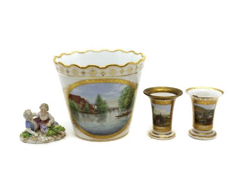 A pair of Royal Worcester porcelain vaseslate 18th to early 19th century, each with gilt decoration depicting named views of 
