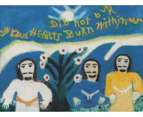 Gladwyn Bush (Caymanian, 1914-2003) Jesus, Peter and Paulsigned 'G K Bush' c.l., oil on canvas board29.5 x 39.8cmCondition Re