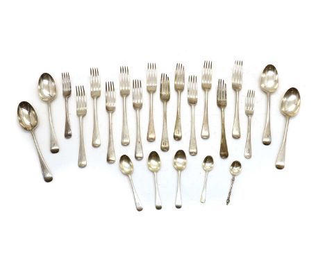 A part silver flatware service, by Josiah Williams &amp; Co, London 1911, comprising nine table forks, three further forks, t