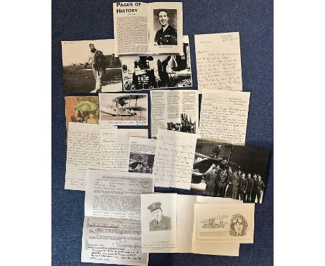 WW2. Collection of Letters, Photos and newspaper clippings relating to RAF. Two Original Pencil Drawings, First one is of Flt