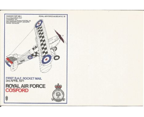 RAF Cosford First RAF Rocket Mail 3rd April 1971 SC19/6 printers colour trials design with missing grey. Good condition. All 